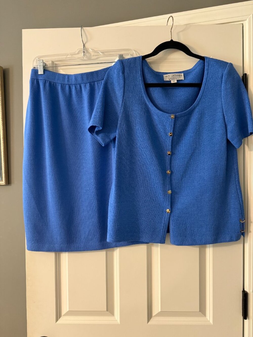 **St. John Blue Knit Skirt Set**